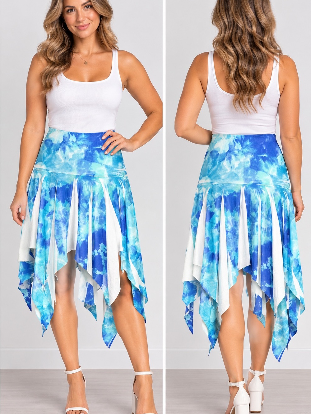Fairweather Blue Tie Dye Handkerchief Hem Skirt Medium